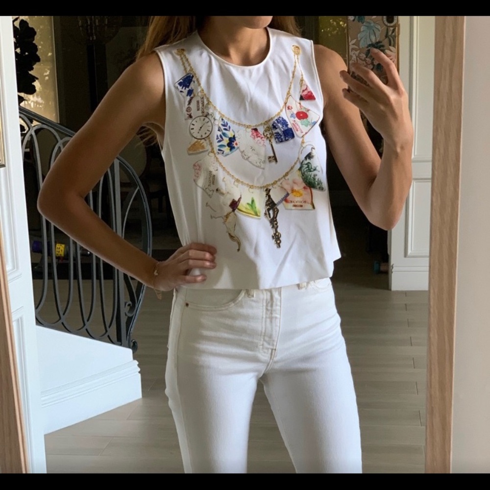 [SOLD] Moschino Embellished Print Crop Blouse